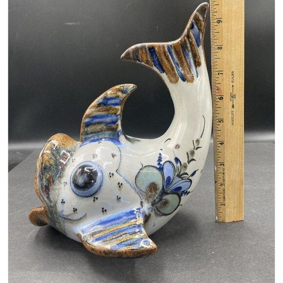 Ken Edwards Tonala Mexican Pottery Wide Mouth Fish Handmade Hand Painted Signed - Picture 8 of 13